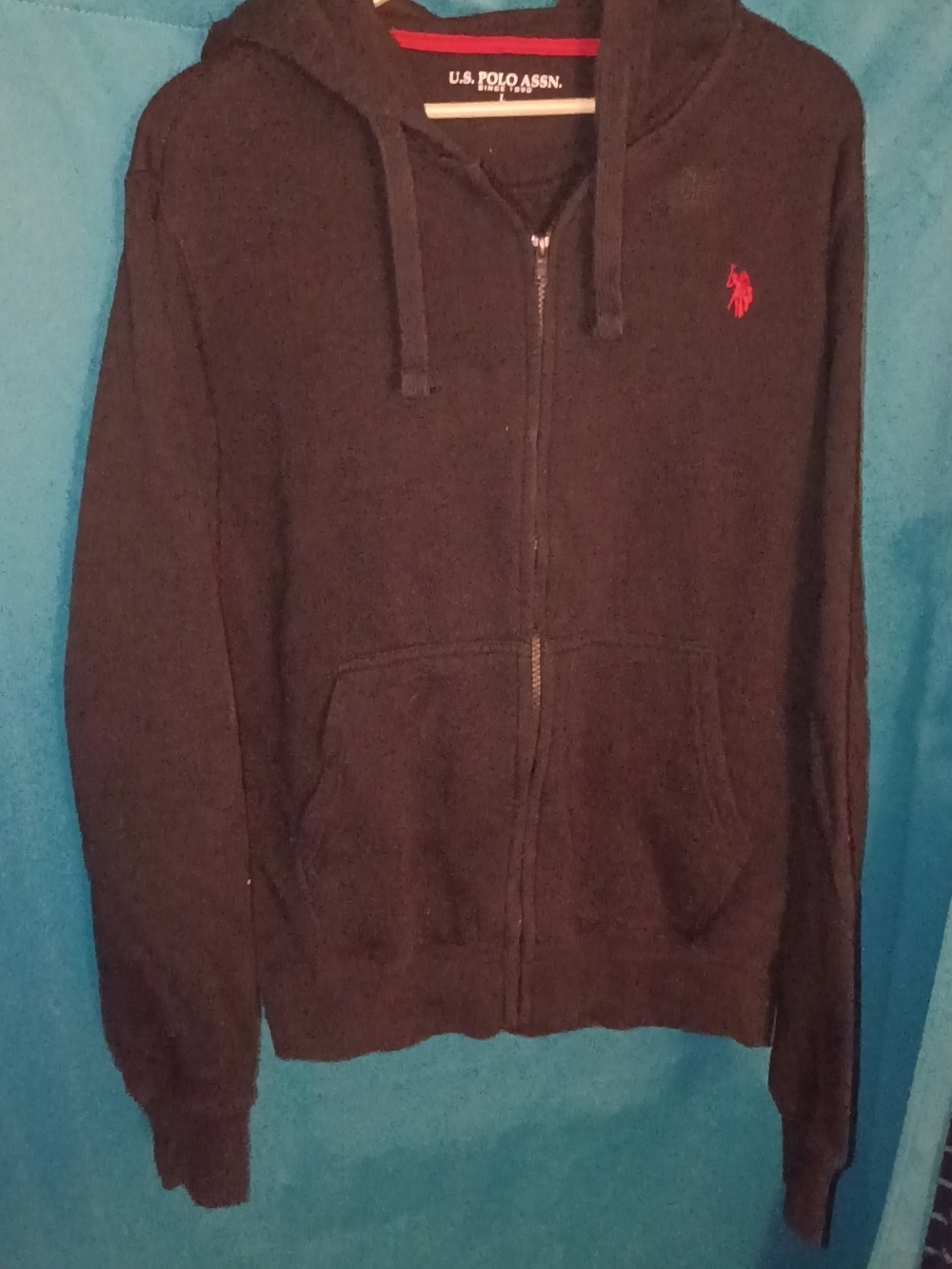 Men's U.S. Polo Assn. Black Zip-Up Hoodie with Red Pony Logo